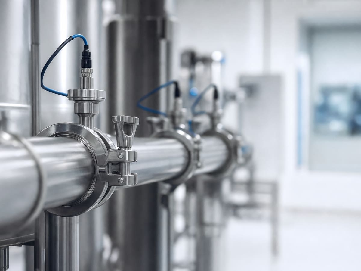 Instrumented stainless process line in a bright pharmaceutical suite