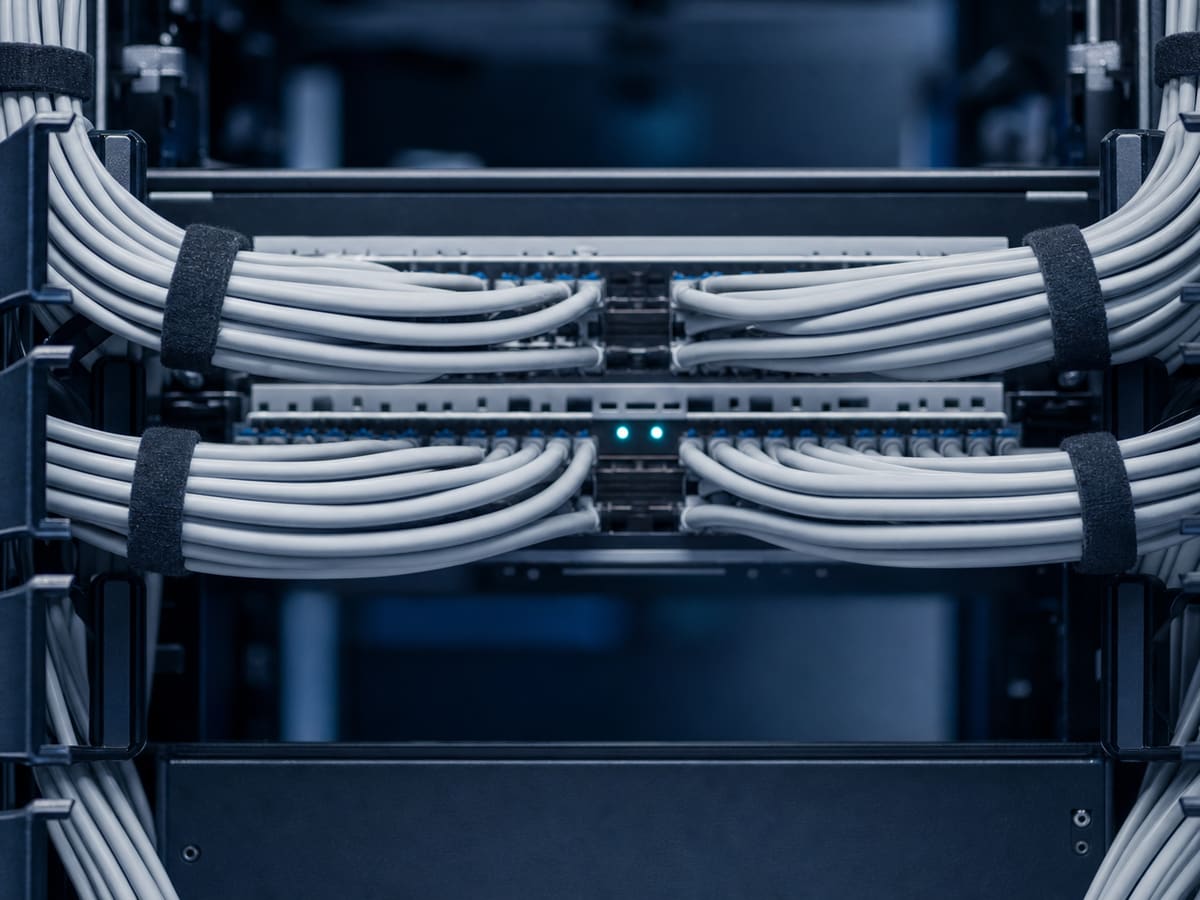 Structured cabling arriving at a patch panel